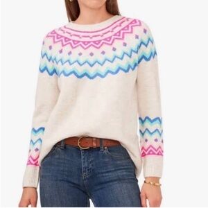 Vince Camuto XXL Sweater Fair Isle Crewneck in Malted combo NWT